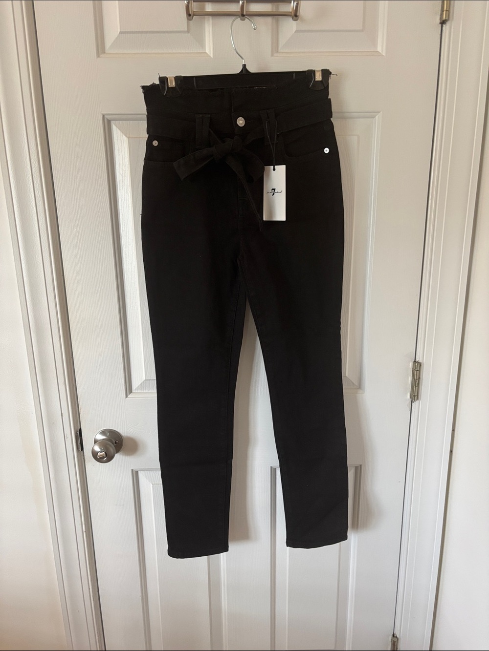 7 For All Mankind High-Rise Black Paperbag Waist Jeans with Tie NEW